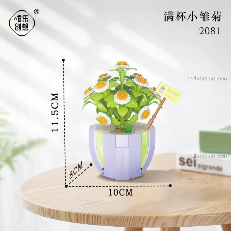 bộ xếp hình 2081 Chậu Cúc Họa Mi kích thước thực tế cho con gái 6 tuổi