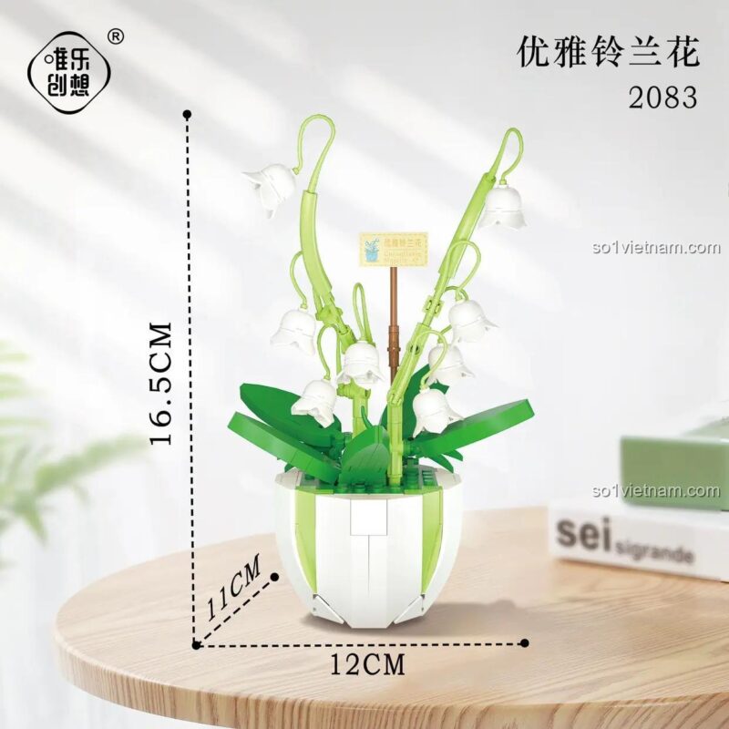 Bộ xếp hình Weile Chuangxiang 2083 Chậu hoa Linh Lan, kích thước mô hình 16.5cm, rèn luyện khéo léo cho bé gái 6 tuổi, giá trị cao.