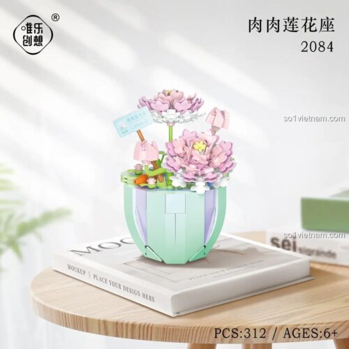 Đồ chơi lắp ráp Mô Hình Hoa Sen Đá Weile Chuangxiang 2084 sắc hồng dịu dàng, phát triển khéo léo ngón tay cho bé gái.