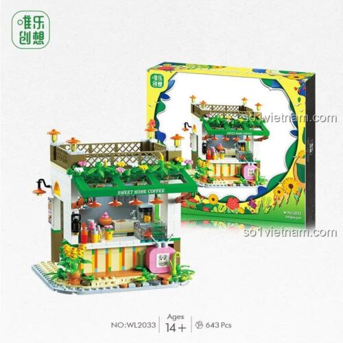 Hộp sản phẩm bộ lắp ghép Weile Chuangxiang WL2033 Tiệm Cà Phê Ngọt Ngào, đồ chơi mô hình Cửa Hàng Bánh Ngọt, quà tặng cho con gái 14 tuổi, giá rẻ