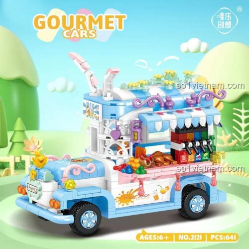 Bộ lắp ghép Weile Creative 2121 Xe Tải Thực Phẩm Thỏ Đói, hộp sản phẩm chất lượng cao cho bé gái 6 tuổi, giá rẻ