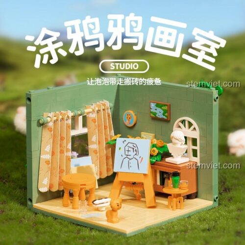 Wekki 506114 Bộ lắp ghép Phòng Vẽ Tranh, Mô hình phòng vẽ tranh chi tiết, Dành cho bé gái 6 tuổi, Màu xanh lá, trắng, nâu, 420 mảnh ghép