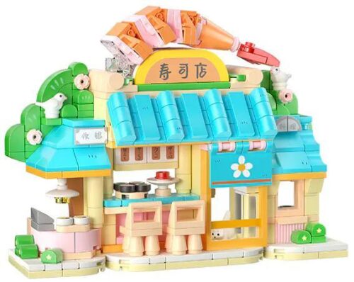 Bộ lắp ghép Wekki 516406 Tiệm Sushi Chibi Maruko Chan cho bé gái 6 tuổi, mô hình tiệm sushi dễ thương, 405 chi tiết, chất lượng cao