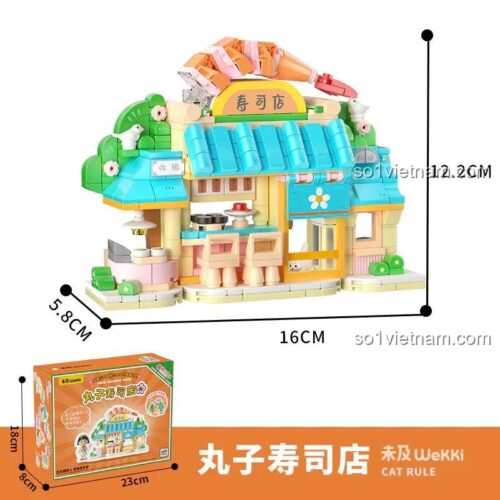 Kích thước mô hình Tiệm Sushi Chibi Maruko Chan Wekki 516406, dài 16cm, rộng 5.8cm, cao 12.2cm, phù hợp cho bé gái 6 tuổi