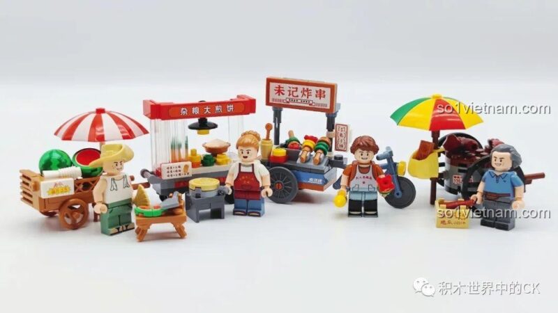 Cận cảnh bộ lắp ghép Wekki 516952D Xe Đạp Bán Đồ Chiên Xiên Que trong cảnh phố hoài cổ, phong cách hoài cổ, cho bé gái 6 tuổi, giá tốt