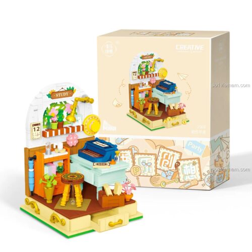 Hộp đồ chơi mô hình góc học tập Wele Creative 2068, bộ lắp ghép mô hình thư phòng cho bé gái 6 tuổi giá tiết kiệm