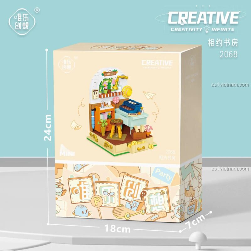 Bộ xếp hình phòng đọc sách thu nhỏ Wele Creative 2068, đồ chơi lắp ghép thư viện mini cho bé gái 6 tuổi giá hời