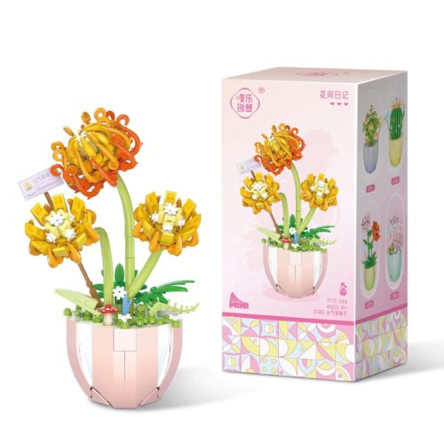 bộ lắp ghép Chậu Hoa Cúc Năng Động Wele Creative 2085, mô hình hoa cúc trang trí, hộp sản phẩm, cho bé gái 6 tuổi, giá tốt