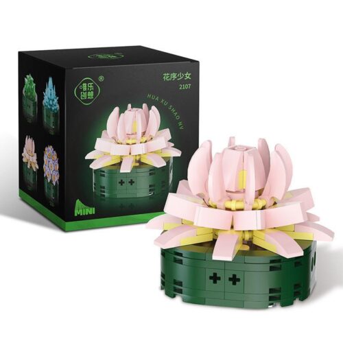 Bộ lắp ghép Wele Creative 2107 Chậu cây hoa sen, mô hình hoa sen màu hồng xanh lá, đồ chơi mô hình cho bé gái 6 tuổi, giá tốt