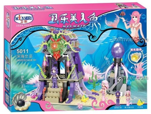Mô hình bộ lắp ráp Winner 5011 Phù Thủy Biển Sâu với lâu đài màu tím và 2 minifigures, đồ chơi cho bé gái 6 tuổi.