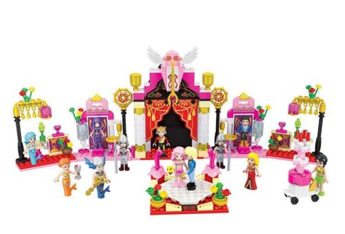 Toàn cảnh bộ lắp ghép Đám cưới Nàng tiên cá Winner 5018 với 12 nhân vật, phù hợp cho bé gái 6 tuổi.