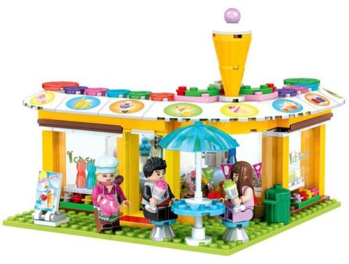 Mô hình bộ lắp ghép Cửa hàng kem Winner 7031 với 3 minifigures đang thưởng thức kem. Đồ chơi xếp hình giá rẻ cho bé gái 6 tuổi.