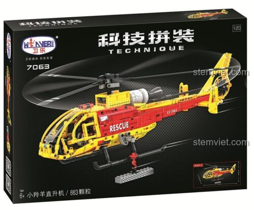 Hộp đồ chơi Winner 7063 Trực thăng Gazelle, bộ lắp ghép máy bay cứu hộ 663 mảnh, đồ chơi giáo dục cho bé trai 6 tuổi, giá tiết kiệm.