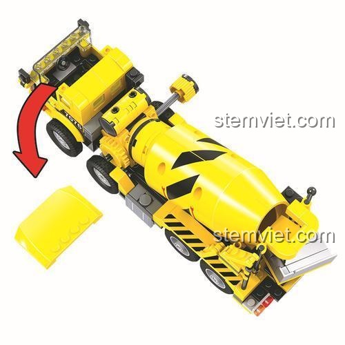 Mô hình Xe công trình 7076 sau khi lắp ráp, thể hiện tính năng cabin có thể lật về phía trước. Đồ chơi xếp hình Winner cho bé trai.