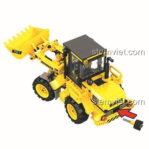 Mô hình xe xúc công trình Winner 7077 sau khi lắp ráp, chi tiết sắc nét.