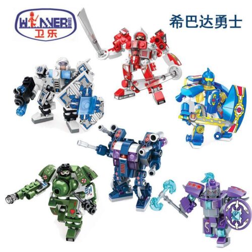 Toàn cảnh bộ lắp ráp Robot Chiến Binh Xibada Winner 8023 gồm 6 mẫu robot chiến đấu dũng mãnh, đồ chơi mô hình giá rẻ cho bé trai 6 tuổi.