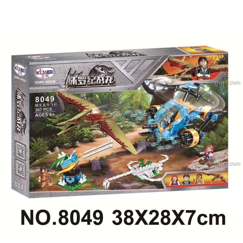 Hộp đồ chơi lắp ráp Winner 8049 Trực thăng Bắt Rồng Kỷ Jura, thể hiện số chi tiết 307 mảnh và độ tuổi 6+, bộ đồ chơi mô hình giá rẻ.