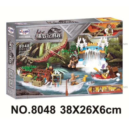 Hộp sản phẩm bộ xếp hình Thuyền Tiếp Tế Bộ Lạc Khủng Long Winner, đồ chơi mô hình Thuyền Khủng Long Kỷ Jura, 272 mảnh ghép, cho bé trai 6 tuổi.