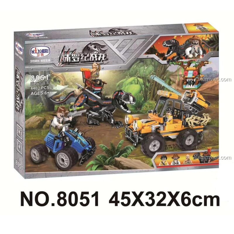 Hộp sản phẩm bộ lắp ghép Winner 8051 Xe Jeep Bắt Khủng Long, 440 mảnh ghép, dành cho bé trai 6 tuổi trở lên, chất lượng cao.