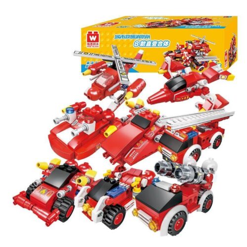 Hộp bộ đồ chơi Xe cứu hỏa đa năng WISE BLOCK AULDEY HA385601, bộ lắp ráp 8 kiểu cho bé trai 6 tuổi, giá tốt.