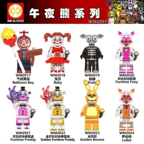 Bộ 8 Minifigure Five Nights at Freddy's WM6097 chất lượng cao, đồ chơi mô hình Gấu Nửa Đêm cho bé trai, bé gái 6 tuổi giá tốt