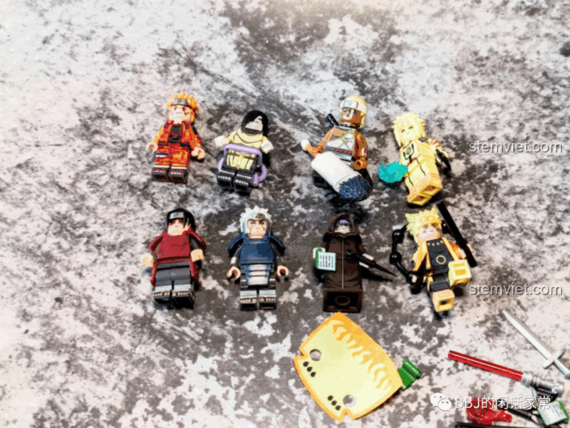 Toàn bộ 8 minifigure trong bộ sưu tập Naruto WM6108.