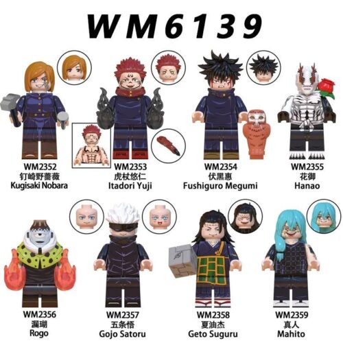 Bộ lắp ghép nhân vật Jujutsu Kaisen WM6139, 8 figure Anime, 8 figure Manga, 8 figure Itadori Yuji, Fushiguro Megumi, Kugisaki Nobara, Gojo Satoru, Geto Suguru, Mahito, Rogo, Hanao, đồ chơi mô hình cho bé trai 14 tuổi, giá tốt