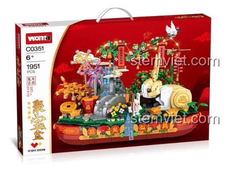 Hộp bộ lắp ghép WOMA C0351 Bồn Cây Tài Lộc Thỏ May Mắn, đồ chơi xây dựng cảnh quan Tết Nguyên Đán cho bé 6 tuổi, chất lượng cao.