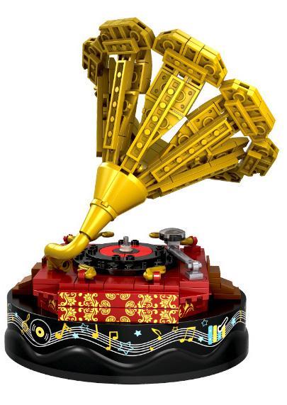 Mô hình hoàn thiện của bộ lắp ghép Hộp nhạc máy hát đĩa than WOMA C0364, một món đồ chơi mô hình Máy hát loa kèn tinh xảo cho bé gái 6 tuổi.