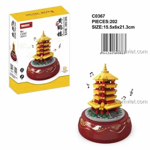 Hộp sản phẩm đồ chơi mô hình Tháp Hoàng Hạc Lâu WOMA C0367 với 202 chi tiết, quà tặng ý nghĩa cho bé gái.