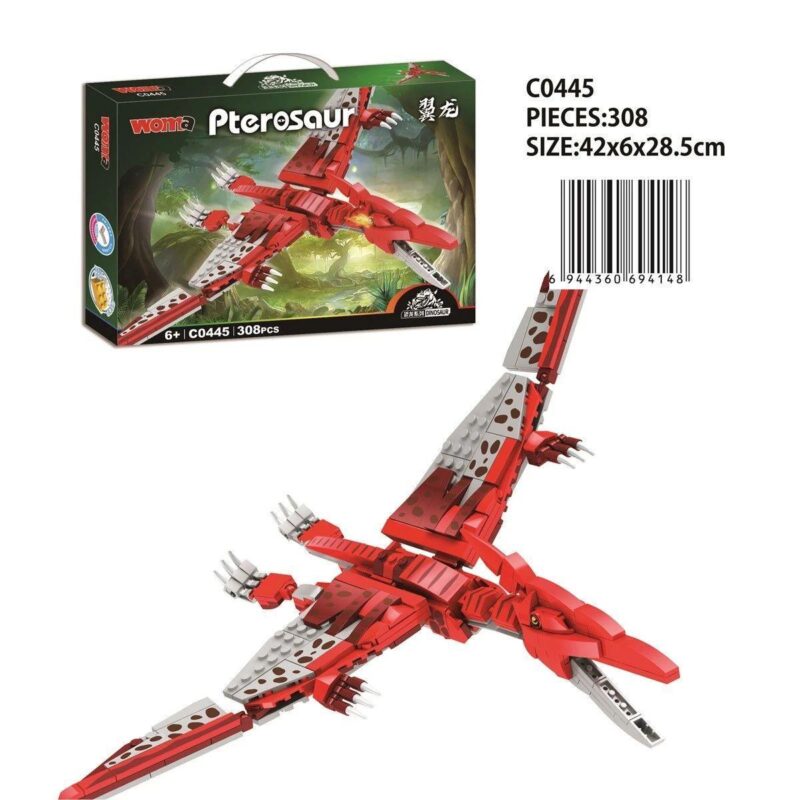 Bộ lắp ghép Khủng long Pterosaur WOMA C0445 308 mảnh màu đỏ xám, đồ chơi mô hình cho bé trai 6 tuổi, giá tốt.