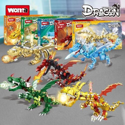 Bộ sưu tập 5 mô hình Rồng Ngũ Hành WOMA C0457, đồ chơi lắp ráp sáng tạo cho bé trai 6 tuổi giá rẻ.