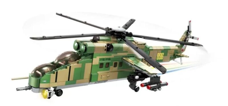 Hộp đồ chơi lắp ghép WOMA C0896 mô hình trực thăng tấn công Mi-24 Hind, món quà giá rẻ chất lượng cho bé trai.