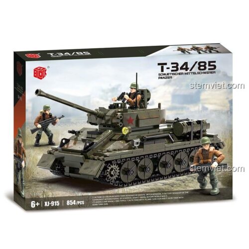 Hộp bộ xếp hình Xe tăng T-34/85 Liên Xô Xiang Jun XJ-915, đồ chơi lắp ghép quân sự cho con trai, tiết kiệm, đáng tiền.