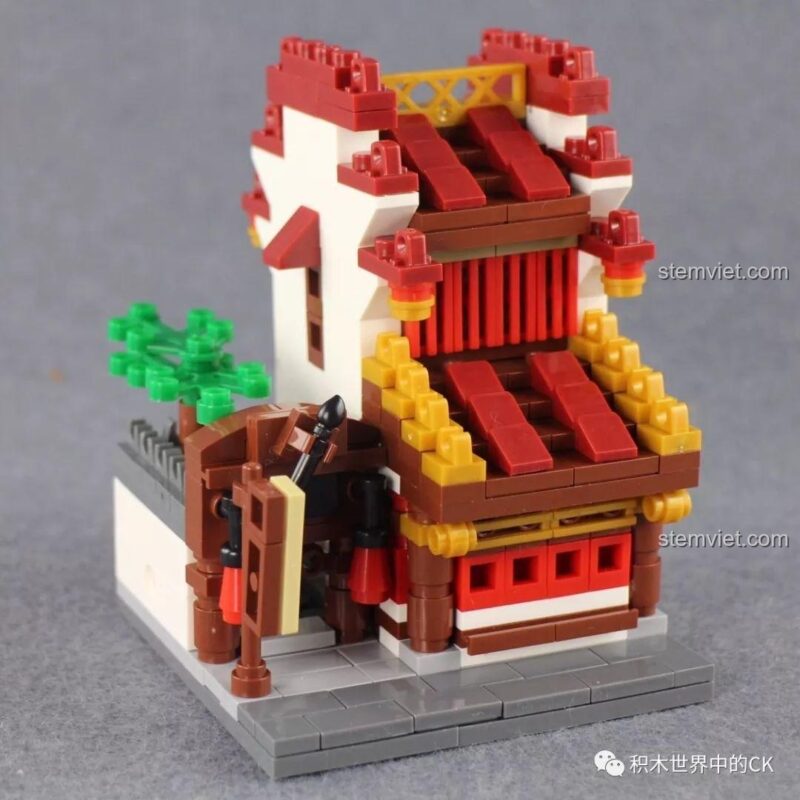 Mô hình Thư Viện đã hoàn thành từ bộ đồ chơi Phố Cổ Trung Hoa Xingbao XB-01102C, với mái ngói đỏ và tường trắng đặc trưng.