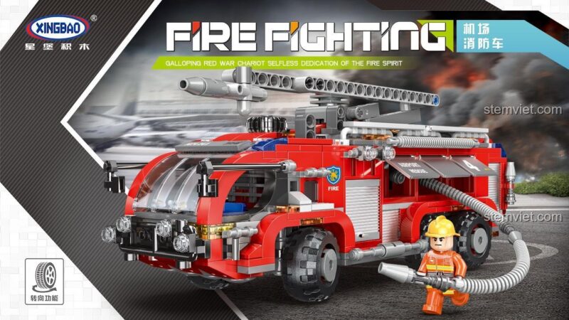 Đồ chơi mô hình Xingbao XB-03028 Xe Cứu Hỏa Sân Bay với hệ thống lái linh hoạt, phù hợp bé trai 6 tuổi