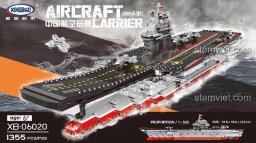 Hộp đồ chơi mô hình Tàu sân bay Sơn Đông XINGBAO XB-06020, gồm 1355 mảnh ghép, quà tặng hấp dẫn cho con trai trên 6 tuổi.