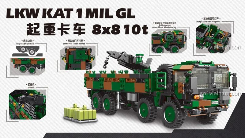 Mô Hình Xe Tải Quân Sự 06052, đồ chơi mô hình Xe Vận Tải Quân Sự, thể hiện các tính năng cần cẩu hoạt động, cửa mở, hệ thống treo, cho bé trai 6 tuổi, chất lượng cao
