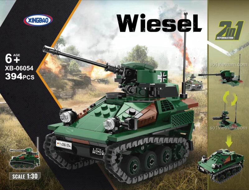 Bộ lắp ghép Xe Bọc Thép Wiesel XINGBAO XB-06054, đồ chơi mô hình XINGBAO giá tốt cho bé trai 6 tuổi, lắp được 2 kiểu, tháp pháo xoay