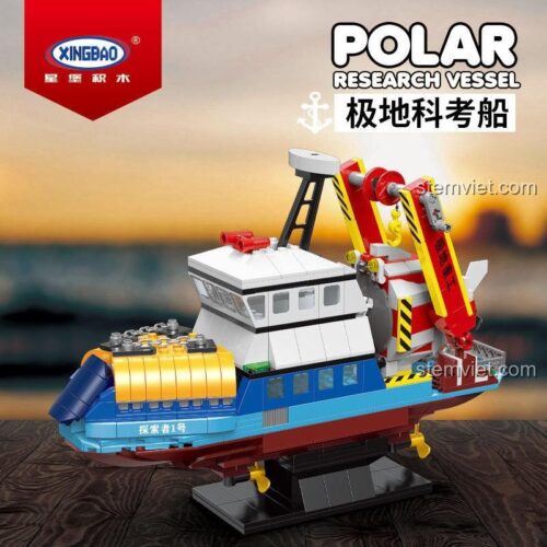 Hộp đồ chơi lắp ráp Tàu Khảo Sát Cực Địa Xingbao XB-18010, bộ lắp ghép tàu nghiên cứu cực địa chất lượng cao cho bé trai 6 tuổi.