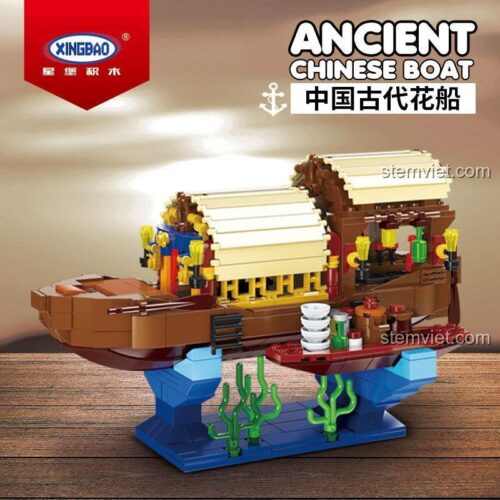 Hộp bộ lắp ghép Xingbao XB-18013 Thuyền Hoa Cổ Đại Trung Quốc, đồ chơi lắp ráp cho bé trai 6 tuổi, chất lượng cao
