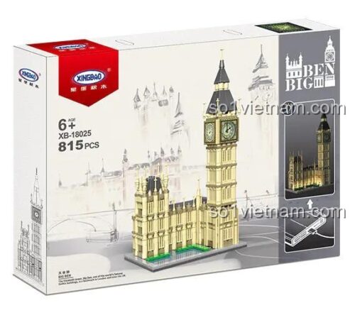 bộ xếp hình Xingbao XB-18025, đồ chơi lắp ghép Kiến trúc Big Ben, hộp sản phẩm có 815 chi tiết, phù hợp bé 6 tuổi, giá tiết kiệm.