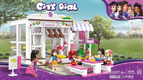 Hộp đồ chơi XINGBAO XB-12007 City Girl Nhà hàng sinh viên với 4 minifigures, bộ lắp ghép chất lượng cao cho bé gái 6 tuổi, giá tốt.