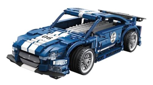 Xe Ford Mustang Shelby Cobra màu xanh trắng, bộ đồ chơi lắp ráp điều khiển từ xa Xingleshi FF10017, 534 chi tiết, cho bé trai 6 tuổi