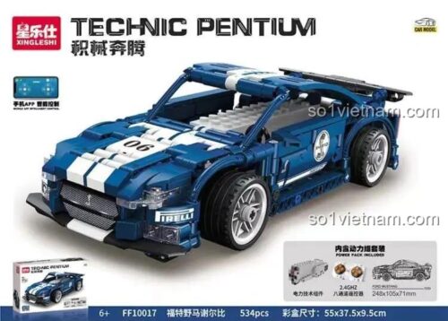 Hộp đựng bộ đồ chơi lắp ráp xe Ford Mustang Shelby Cobra Xingleshi FF10017, có hình ảnh xe và thông số kỹ thuật