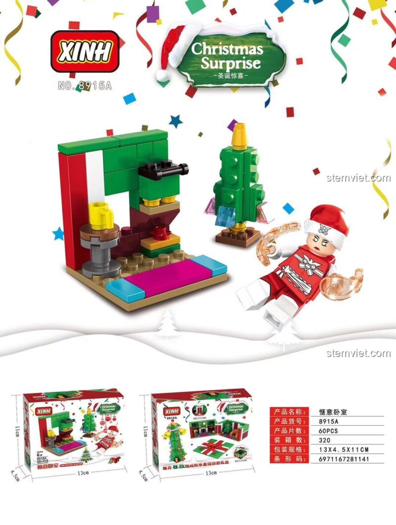 XINH 8915 Bộ Lắp Ghép Giáng Sinh Bất Ngờ - Mô hình Cây thông Noel và Ông già Noel