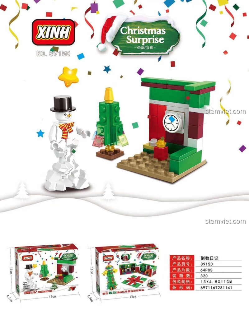XINH 8915B Bộ Lắp Ghép Giáng Sinh Bất Ngờ - Mô hình Cây thông Noel và Cửa sổ