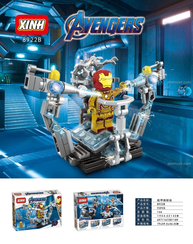 bộ xếp hình Trạm Tháo Lắp Giáp Iron Man XINH 8922B, đồ chơi sáng tạo