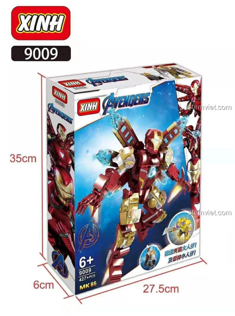 Hộp đồ chơi XINH 9009 Người Sắt MK85, bộ lắp ghép siêu anh hùng cho bé trai 6 tuổi