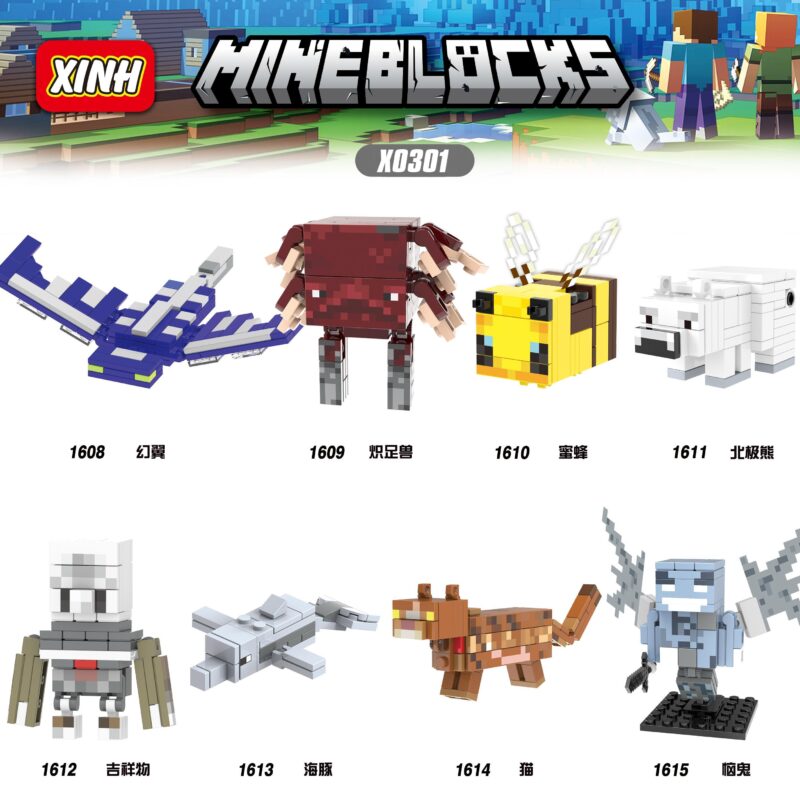 Mô hình Strider (Quái Vật Lửa) màu đỏ nâu, chi tiết đồ chơi lắp ráp Minecraft.